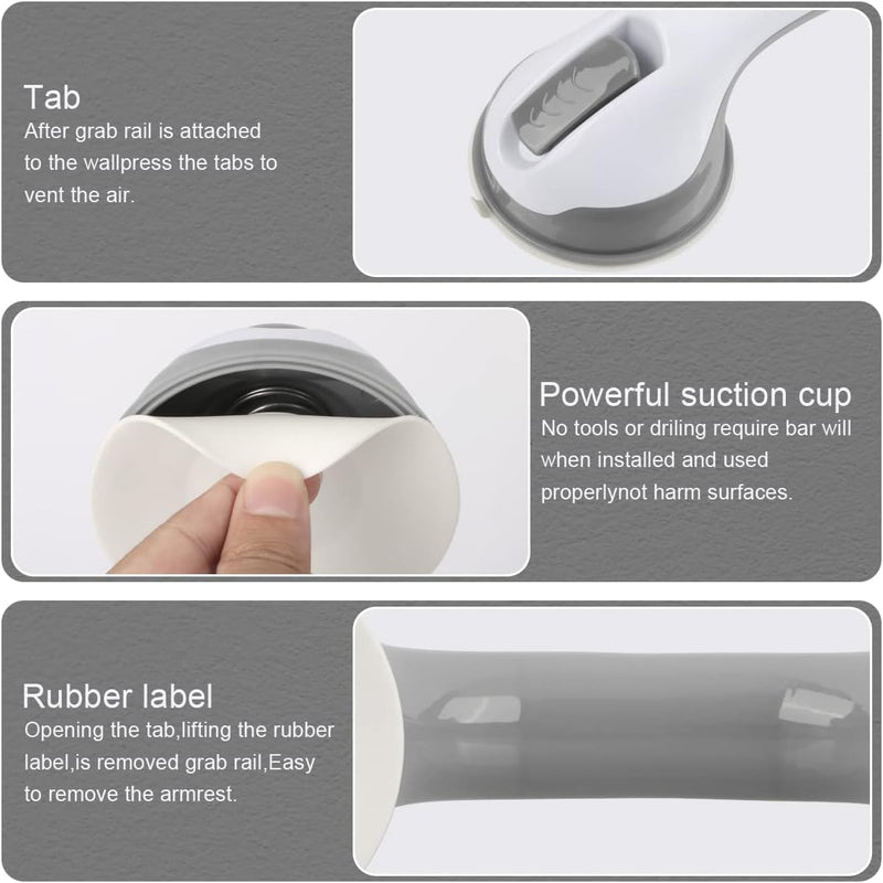 Shower Handle,Shower Suction Cup,Grab Bars for Bathtubs and Shower 12-inch,Grab Bars for Bathroom,Shower Grab Bars for Senior,Gray 2 Pack