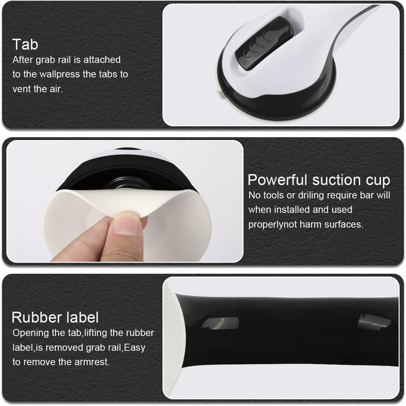 Shower Handle,Shower Suction Cup,Grab Bars for Bathtubs and Shower 12-inch,Grab Bars for Bathroom,Shower Grab Bars for Senior,Black 2 Pack