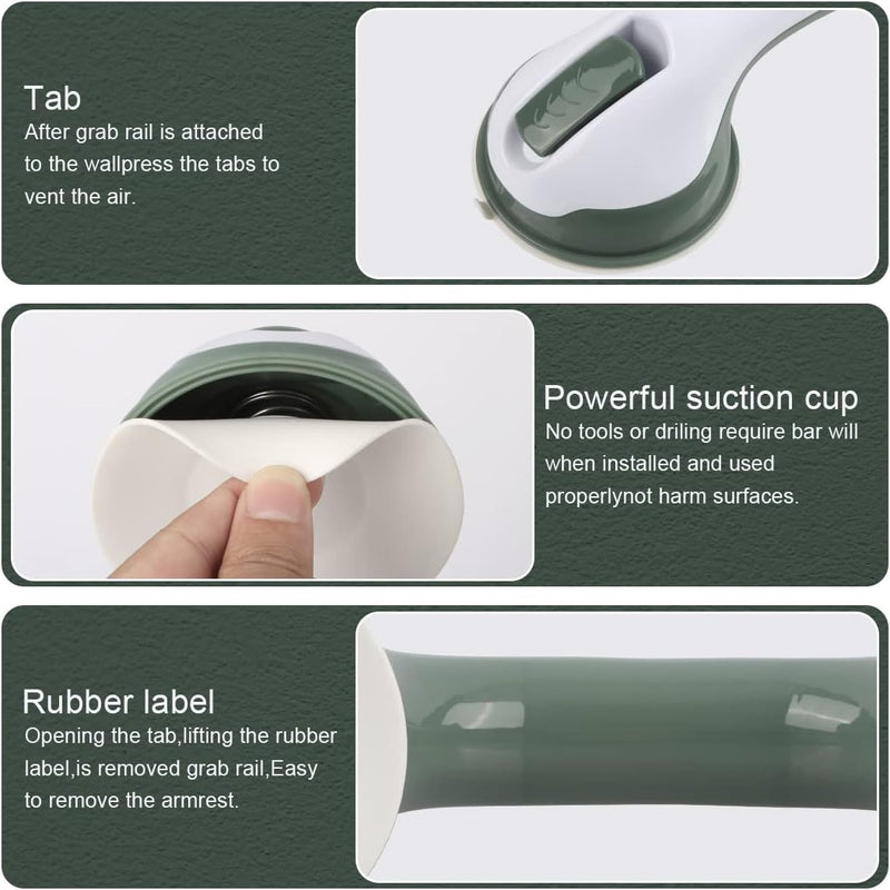 Shower Handle,Shower Suction Cup,Grab Bars for Bathtubs and Shower 12-inch,Grab Bars for Bathroom,Shower Grab Bars for Senior,Green 2 Pack