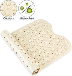Bath Tub Shower Mat 40 x 16 Inch Non-Slip and Extra Large, Bathtub Mat with Suction Cups, Machine Washable Bathroom Mats with Drain Holes, Beige