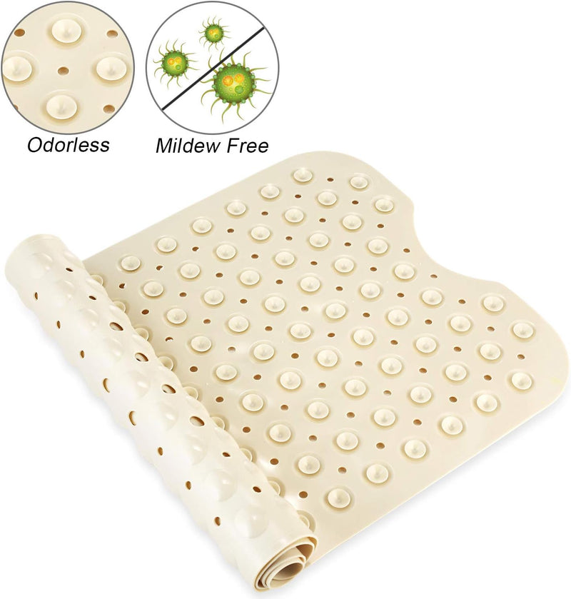 Bath Tub Shower Mat 40 x 16 Inch Non-Slip and Extra Large, Bathtub Mat with Suction Cups, Machine Washable Bathroom Mats with Drain Holes, Beige