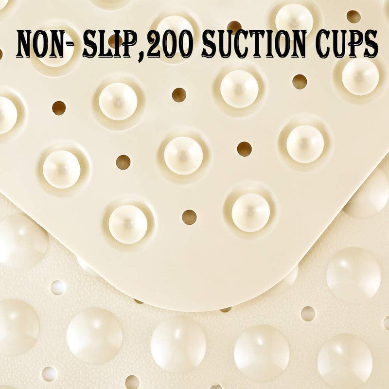 Bath Tub Shower Mat 40 x 16 Inch Non-Slip and Extra Large, Bathtub Mat with Suction Cups, Machine Washable Bathroom Mats with Drain Holes, Beige