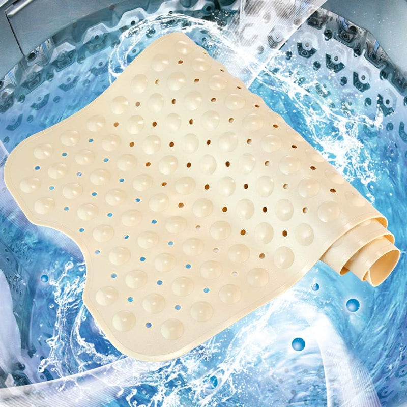 Bath Tub Shower Mat 40 x 16 Inch Non-Slip and Extra Large, Bathtub Mat with Suction Cups, Machine Washable Bathroom Mats with Drain Holes, Beige
