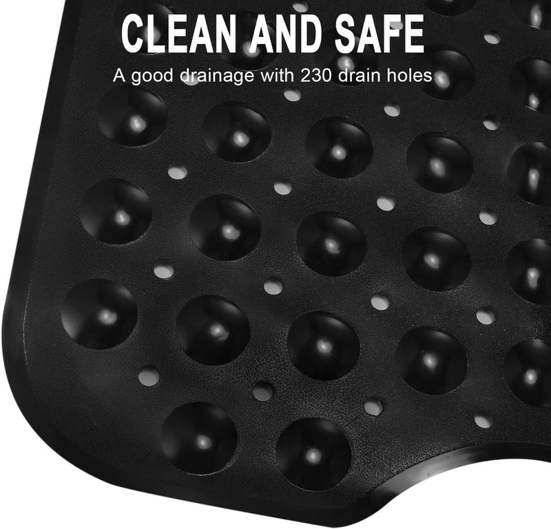 Bath Tub Shower Mat 40 x 16 Inch Non-Slip and Extra Large, Bathtub Mat with Suction Cups, Machine Washable Bathroom Mats with Drain Holes, Black