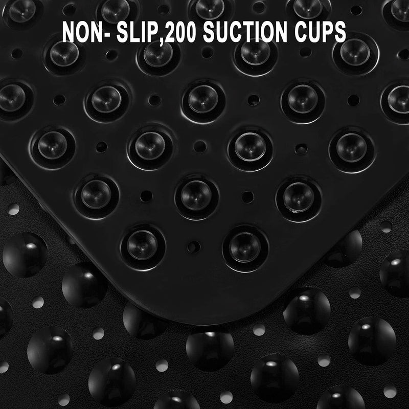 Bath Tub Shower Mat 40 x 16 Inch Non-Slip and Extra Large, Bathtub Mat with Suction Cups, Machine Washable Bathroom Mats with Drain Holes, Black