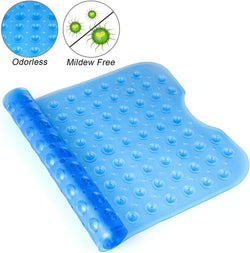 Tub Shower Mat 40 x 16 Inch Non-Slip and Extra Large, Bathtub Mat with Suction Cups, Machine Washable Bathroom Mats with Drain Holes, Blue