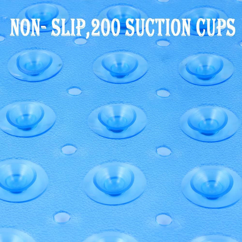Tub Shower Mat 40 x 16 Inch Non-Slip and Extra Large, Bathtub Mat with Suction Cups, Machine Washable Bathroom Mats with Drain Holes, Blue