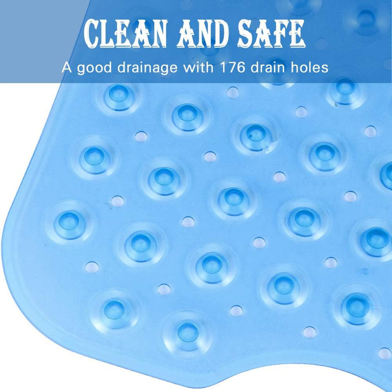 Tub Shower Mat 40 x 16 Inch Non-Slip and Extra Large, Bathtub Mat with Suction Cups, Machine Washable Bathroom Mats with Drain Holes, Blue