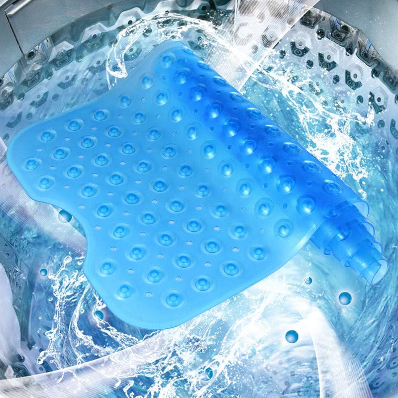 Tub Shower Mat 40 x 16 Inch Non-Slip and Extra Large, Bathtub Mat with Suction Cups, Machine Washable Bathroom Mats with Drain Holes, Blue