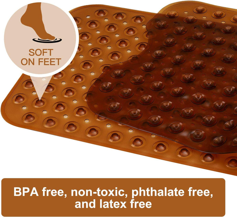 Bath Tub Shower Mat 40 x 16 Inch Non-Slip and Extra Large, Bathtub Mat with Suction Cups, Machine Washable Bathroom Mats with Drain Holes, Brown