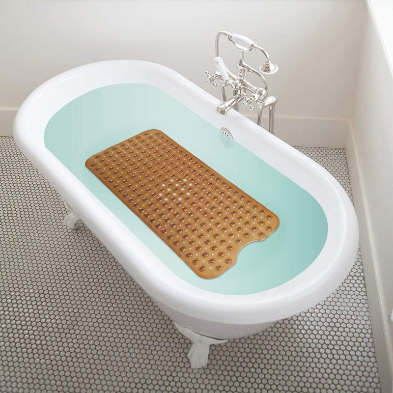 Bath Tub Shower Mat 40 x 16 Inch Non-Slip and Extra Large, Bathtub Mat with Suction Cups, Machine Washable Bathroom Mats with Drain Holes, Brown