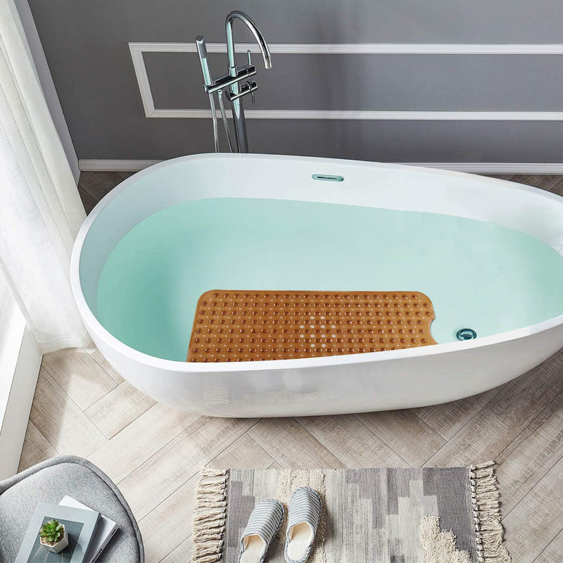 Bath Tub Shower Mat 40 x 16 Inch Non-Slip and Extra Large, Bathtub Mat with Suction Cups, Machine Washable Bathroom Mats with Drain Holes, Brown