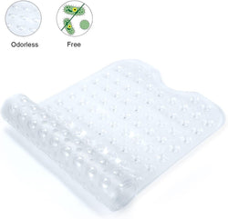 Bath Tub Shower Safety Mat 40 x 16 Inch Non-Slip and Extra Large, Bathtub Mat with Suction Cups, Machine Washable Bathroom Mats with Drain Holes, Clear