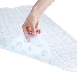 Bath Tub Shower Safety Mat 40 x 16 Inch Non-Slip and Extra Large, Bathtub Mat with Suction Cups, Machine Washable Bathroom Mats with Drain Holes, Clear