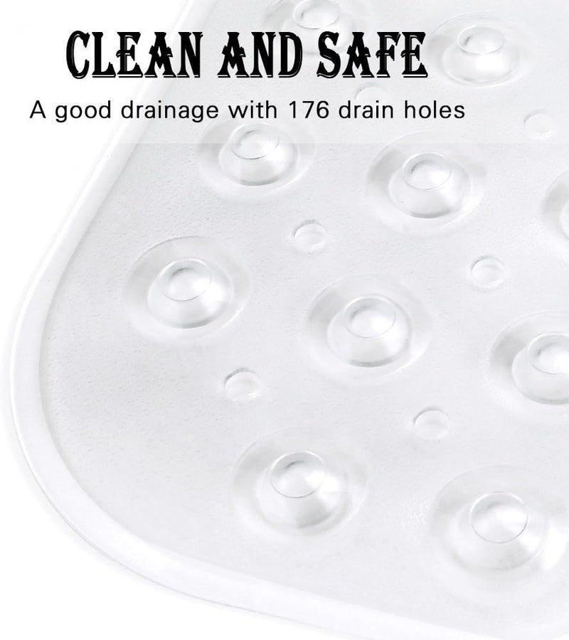 Bath Tub Shower Safety Mat 40 x 16 Inch Non-Slip and Extra Large, Bathtub Mat with Suction Cups, Machine Washable Bathroom Mats with Drain Holes, Clear