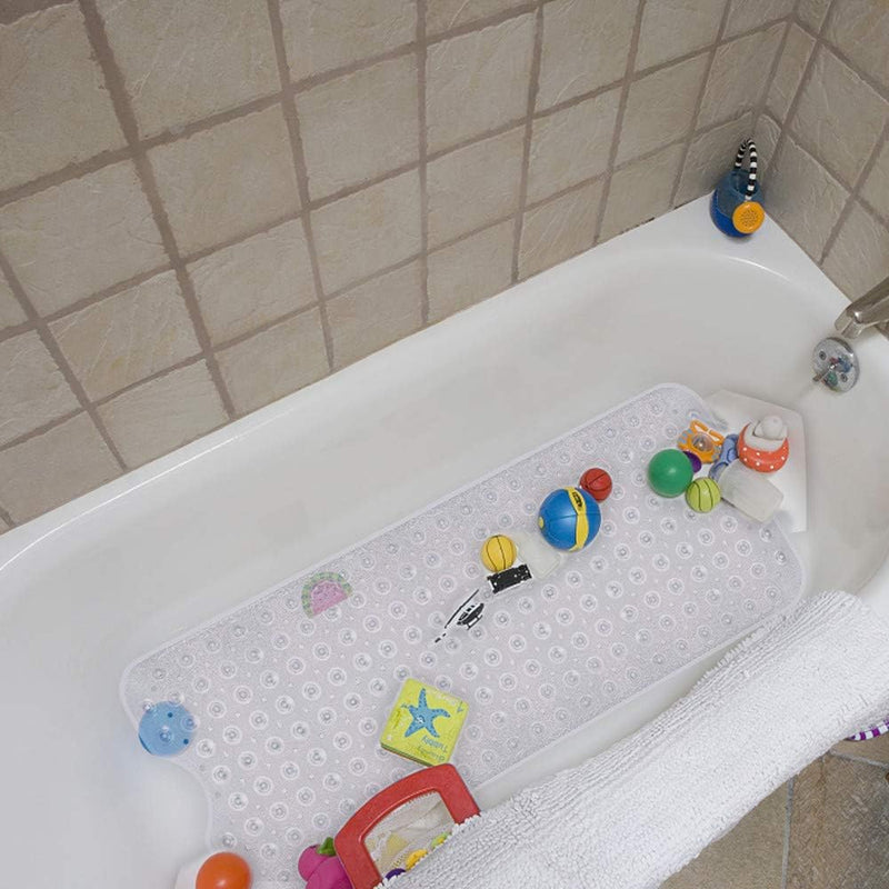 Bath Tub Shower Safety Mat 40 x 16 Inch Non-Slip and Extra Large, Bathtub Mat with Suction Cups, Machine Washable Bathroom Mats with Drain Holes, Clear