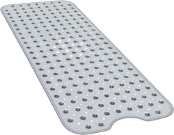 Bath Tub Shower Mat 40 x 16 Inch Non-Slip and Extra Large, Bathtub Mat with Suction Cups, Machine Washable Bathroom Mats with Drain Holes, Clear Gray
