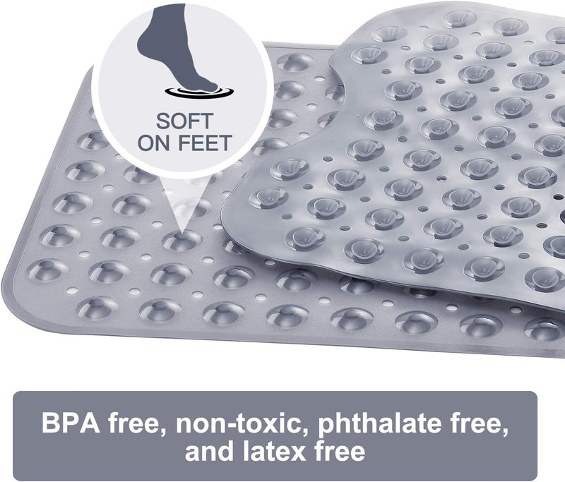 Bath Tub Shower Mat 40 x 16 Inch Non-Slip and Extra Large, Bathtub Mat with Suction Cups, Machine Washable Bathroom Mats with Drain Holes, Clear Gray