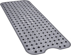 Bath Tub Shower Mat 40 x 16 Inch Non-Slip and Extra Large, Bathtub Mat with Suction Cups, Machine Washable Bathroom Mats with Drain Holes, Clear Light Black