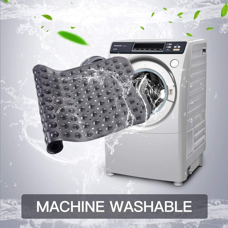 Bath Tub Shower Mat 40 x 16 Inch Non-Slip and Extra Large, Bathtub Mat with Suction Cups, Machine Washable Bathroom Mats with Drain Holes, Clear Light Black