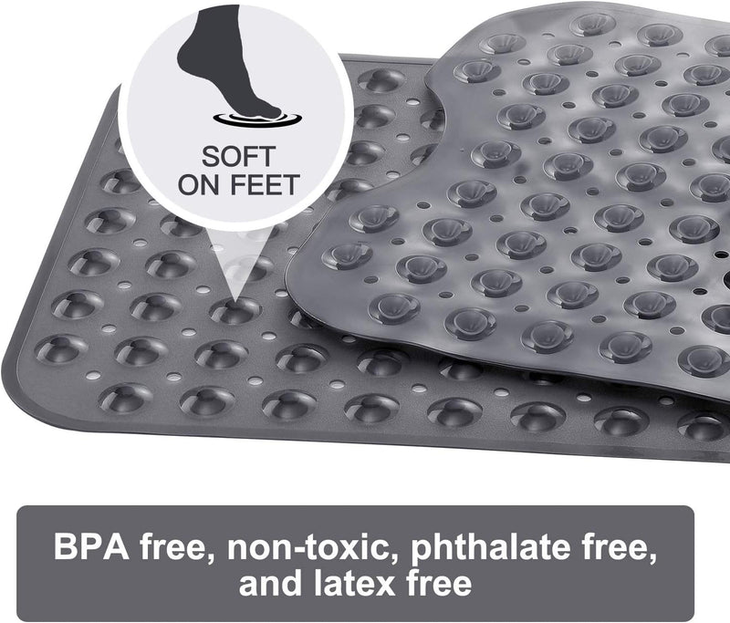 Bath Tub Shower Mat 40 x 16 Inch Non-Slip and Extra Large, Bathtub Mat with Suction Cups, Machine Washable Bathroom Mats with Drain Holes, Clear Light Black