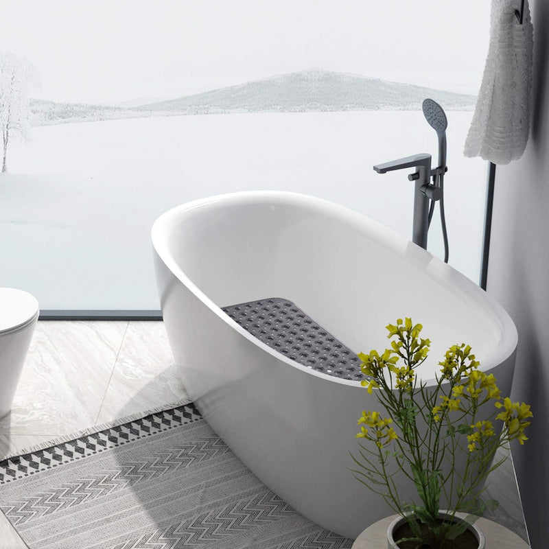 Bath Tub Shower Mat 40 x 16 Inch Non-Slip and Extra Large, Bathtub Mat with Suction Cups, Machine Washable Bathroom Mats with Drain Holes, Clear Light Black