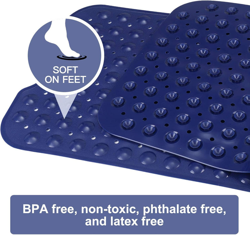 Bath Tub Shower Mat 40 x 16 Inch Non-Slip and Extra Large, Bathtub Mat with Suction Cups, Machine Washable Bathroom Mats with Drain Holes, Dark Blue
