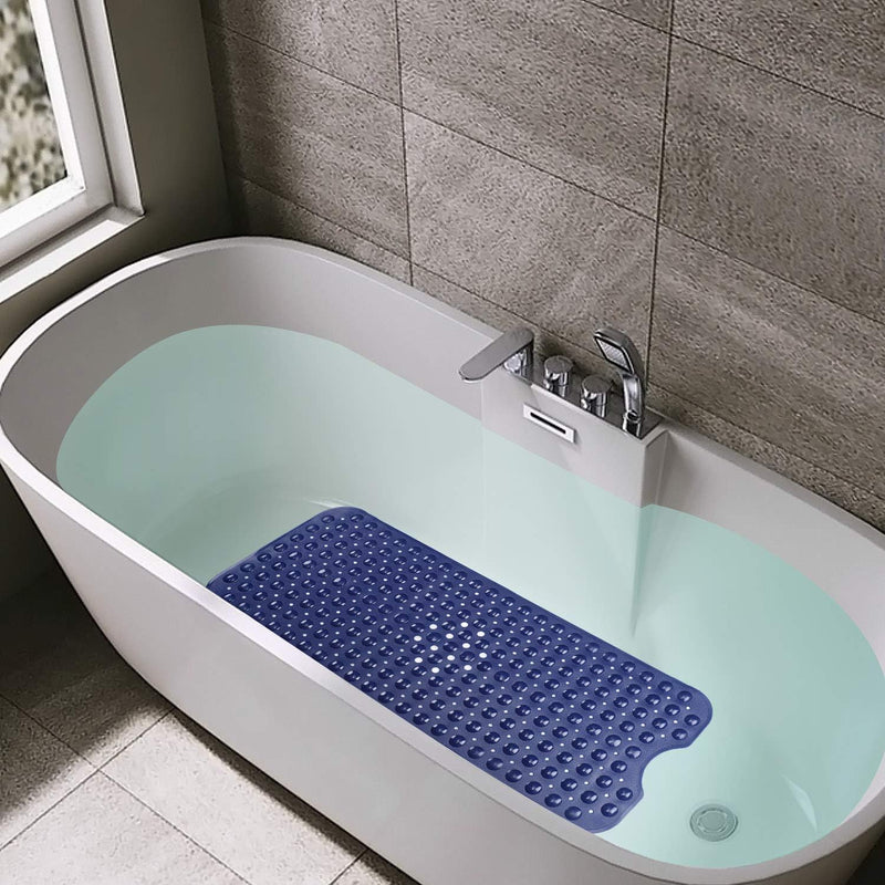 Bath Tub Shower Mat 40 x 16 Inch Non-Slip and Extra Large, Bathtub Mat with Suction Cups, Machine Washable Bathroom Mats with Drain Holes, Dark Blue