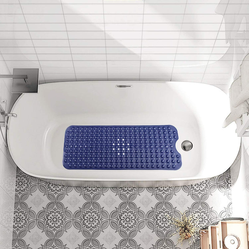 Bath Tub Shower Mat 40 x 16 Inch Non-Slip and Extra Large, Bathtub Mat with Suction Cups, Machine Washable Bathroom Mats with Drain Holes, Dark Blue