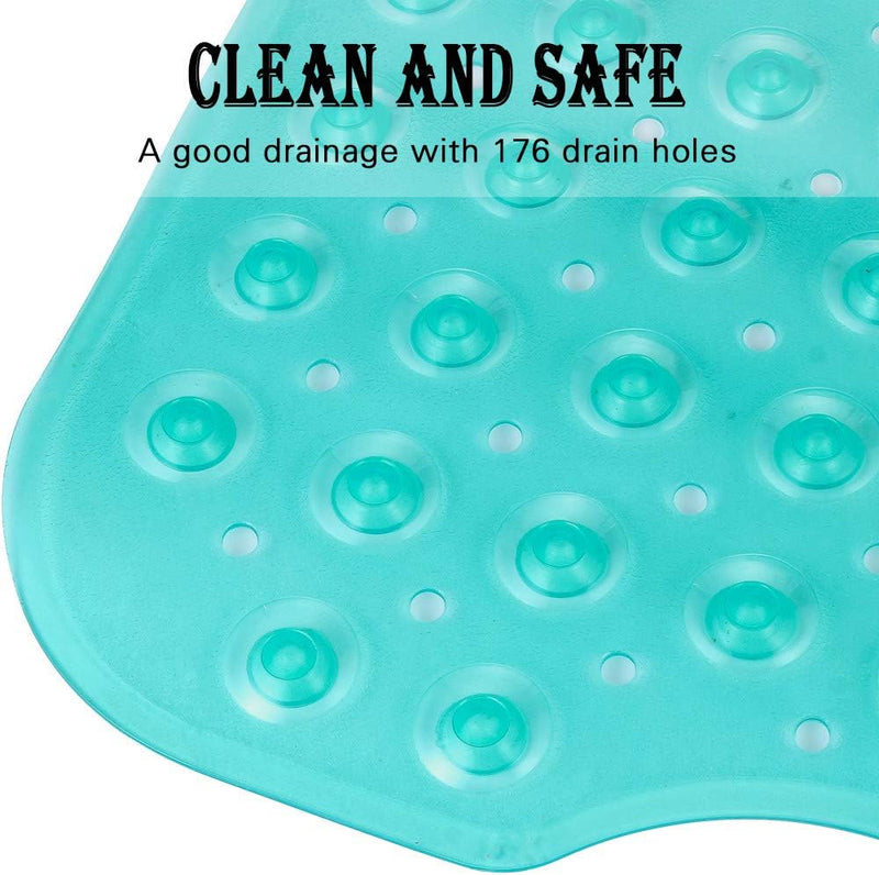 Bath Tub Shower Mat 40 x 16 Inch Non-Slip and Extra Large, Bathtub Mat with Suction Cups, Machine Washable Bathroom Mats with Drain Holes, Green