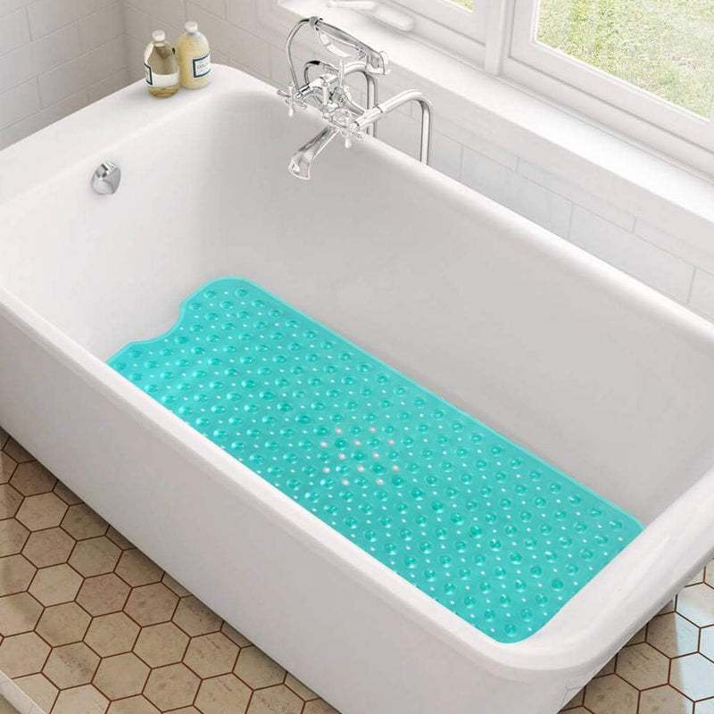 Bath Tub Shower Mat 40 x 16 Inch Non-Slip and Extra Large, Bathtub Mat with Suction Cups, Machine Washable Bathroom Mats with Drain Holes, Green