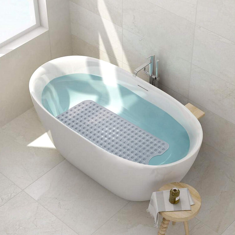 Bath Tub Shower Mat 40 x 16 Inch Non-Slip and Extra Large, Bathtub Mat with Suction Cups, Machine Washable Bathroom Mats with Drain Holes, Grey