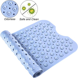 Bath Tub Shower Mat 40 x 16 Inch Non-Slip and Extra Large, Bathtub Mat with Suction Cups, Machine Washable Bathroom Mats with Drain Holes, Light Blue