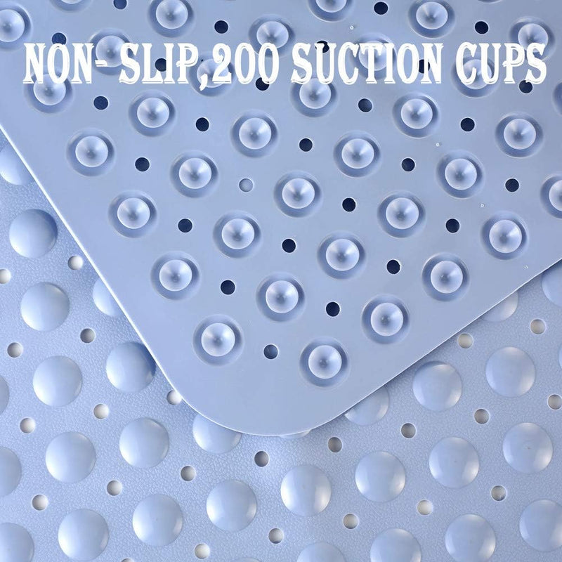 Bath Tub Shower Mat 40 x 16 Inch Non-Slip and Extra Large, Bathtub Mat with Suction Cups, Machine Washable Bathroom Mats with Drain Holes, Light Blue