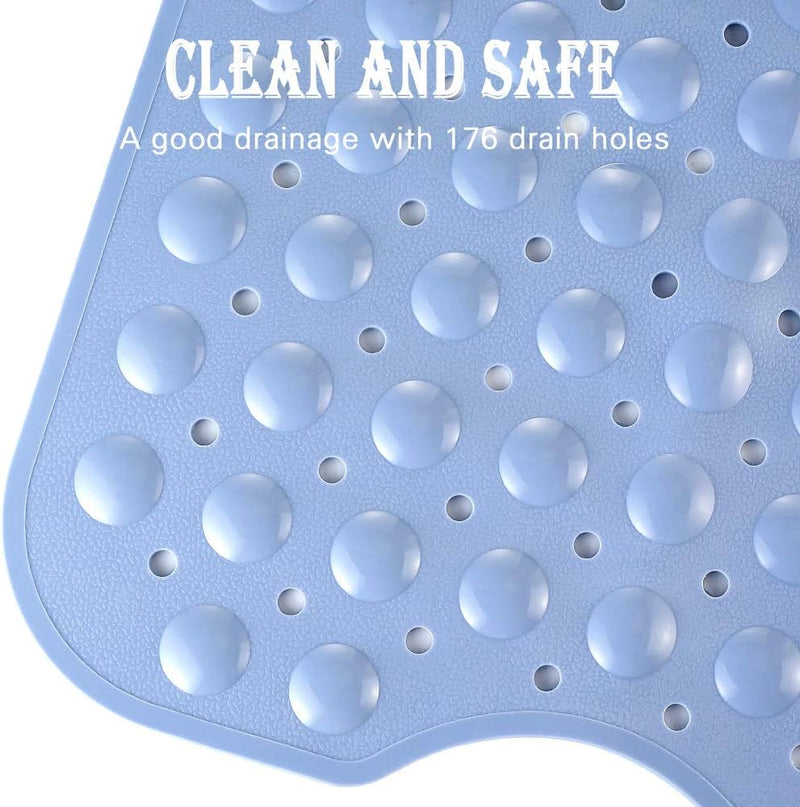 Bath Tub Shower Mat 40 x 16 Inch Non-Slip and Extra Large, Bathtub Mat with Suction Cups, Machine Washable Bathroom Mats with Drain Holes, Light Blue