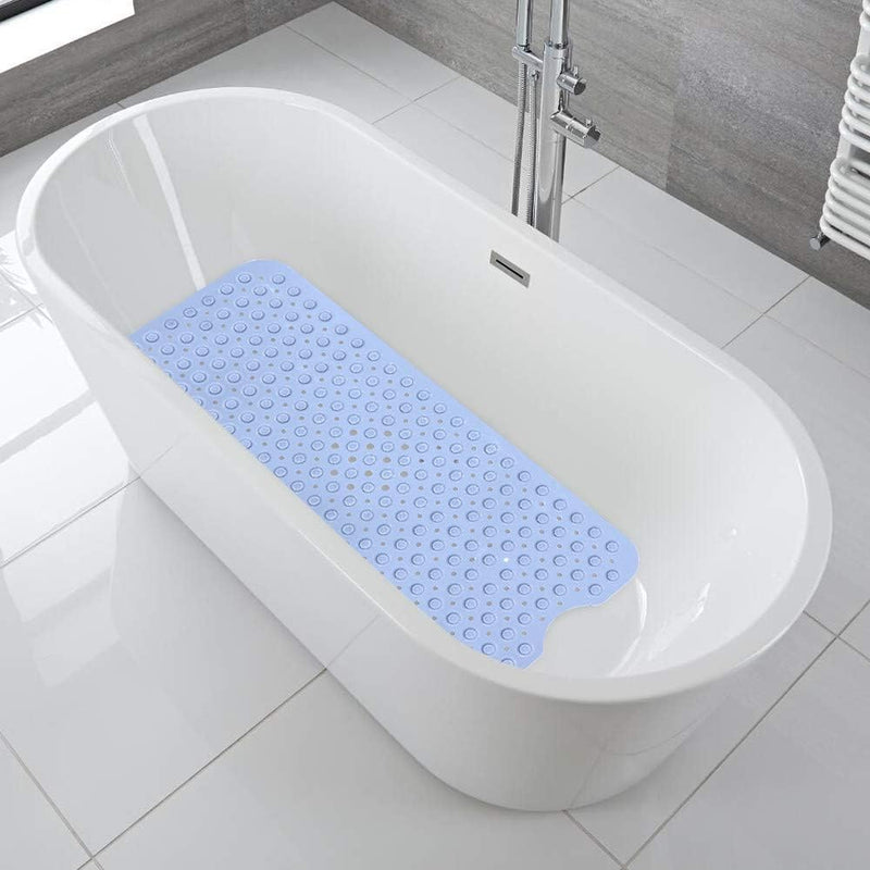 Bath Tub Shower Mat 40 x 16 Inch Non-Slip and Extra Large, Bathtub Mat with Suction Cups, Machine Washable Bathroom Mats with Drain Holes, Light Blue