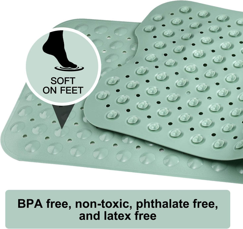 Bath Tub Shower Mat 40 x 16 Inch Non-Slip and Extra Large, Bathtub Mat with Suction Cups, Machine Washable Bathroom Mats with Drain Holes, Light Green