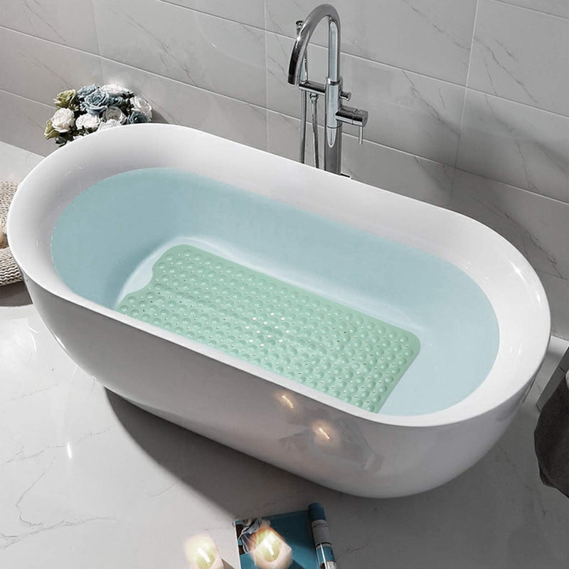 Bath Tub Shower Mat 40 x 16 Inch Non-Slip and Extra Large, Bathtub Mat with Suction Cups, Machine Washable Bathroom Mats with Drain Holes, Light Green