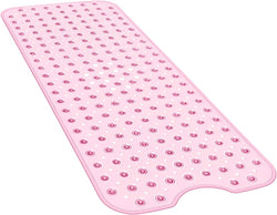 Bath Tub Shower Mat 40 x 16 Inch Non-Slip and Extra Large, Bathtub Mat with Suction Cups, Machine Washable Bathroom Mats with Drain Holes, Light Pink