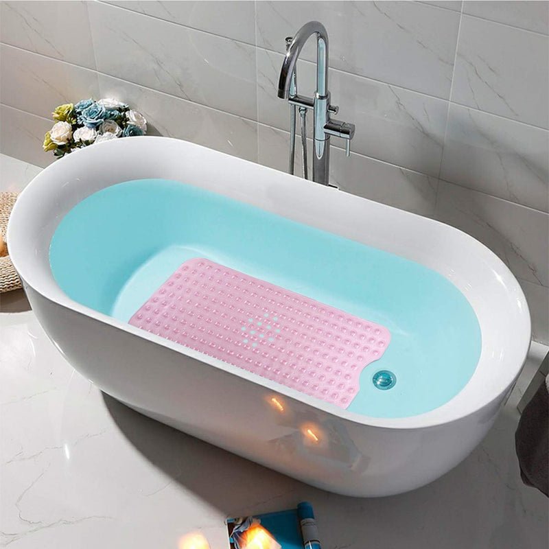 Bath Tub Shower Mat 40 x 16 Inch Non-Slip and Extra Large, Bathtub Mat with Suction Cups, Machine Washable Bathroom Mats with Drain Holes, Light Pink