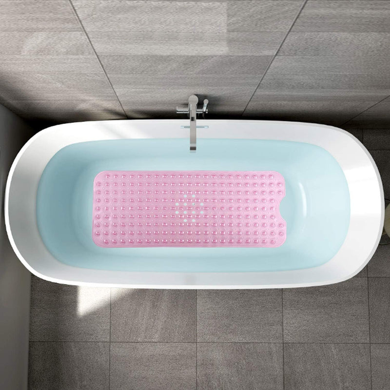 Bath Tub Shower Mat 40 x 16 Inch Non-Slip and Extra Large, Bathtub Mat with Suction Cups, Machine Washable Bathroom Mats with Drain Holes, Light Pink