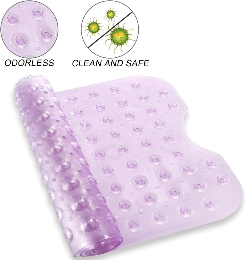 Bath Tub Shower Mat 40 x 16 Inch Non-Slip and Extra Large, Bathtub Mat with Suction Cups, Machine Washable Bathroom Mats with Drain Holes, Purple