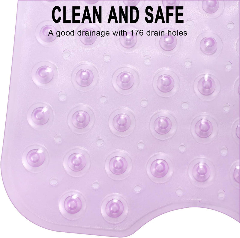 Bath Tub Shower Mat 40 x 16 Inch Non-Slip and Extra Large, Bathtub Mat with Suction Cups, Machine Washable Bathroom Mats with Drain Holes, Purple