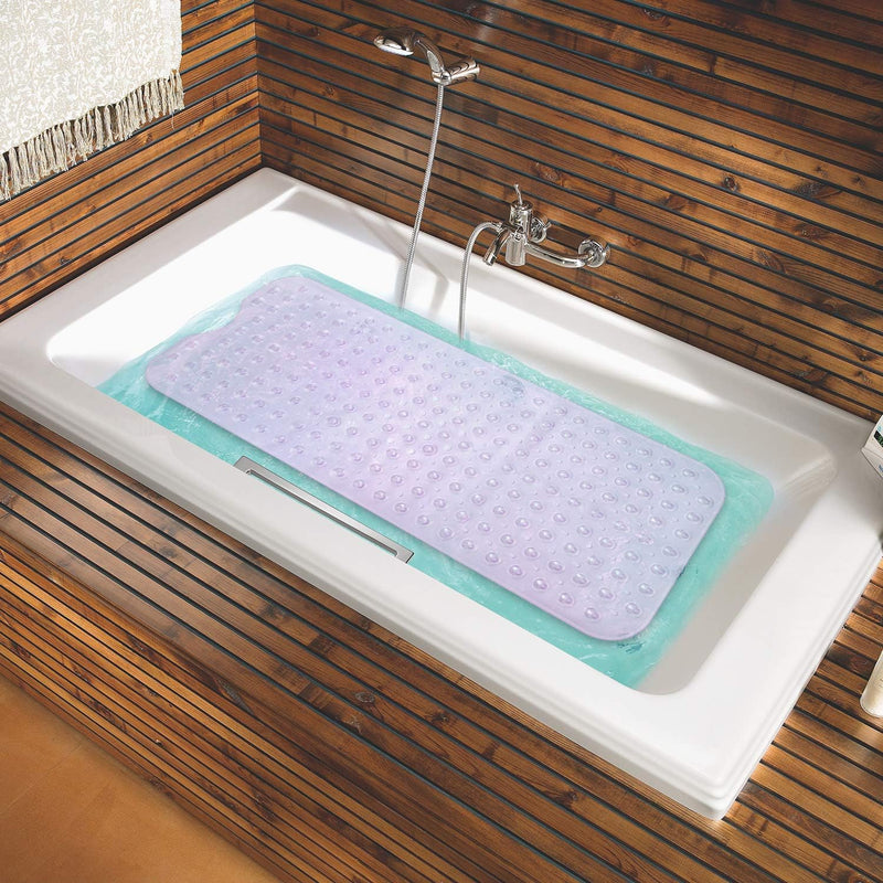 Bath Tub Shower Mat 40 x 16 Inch Non-Slip and Extra Large, Bathtub Mat with Suction Cups, Machine Washable Bathroom Mats with Drain Holes, Purple