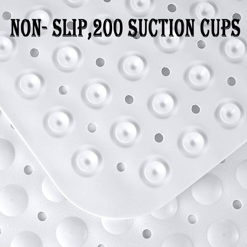 Bath Tub Shower Mat 40 x 16 Inch Non-Slip and Extra Large, Bathtub Mat with Suction Cups, Machine Washable Bathroom Mats with Drain Holes, White