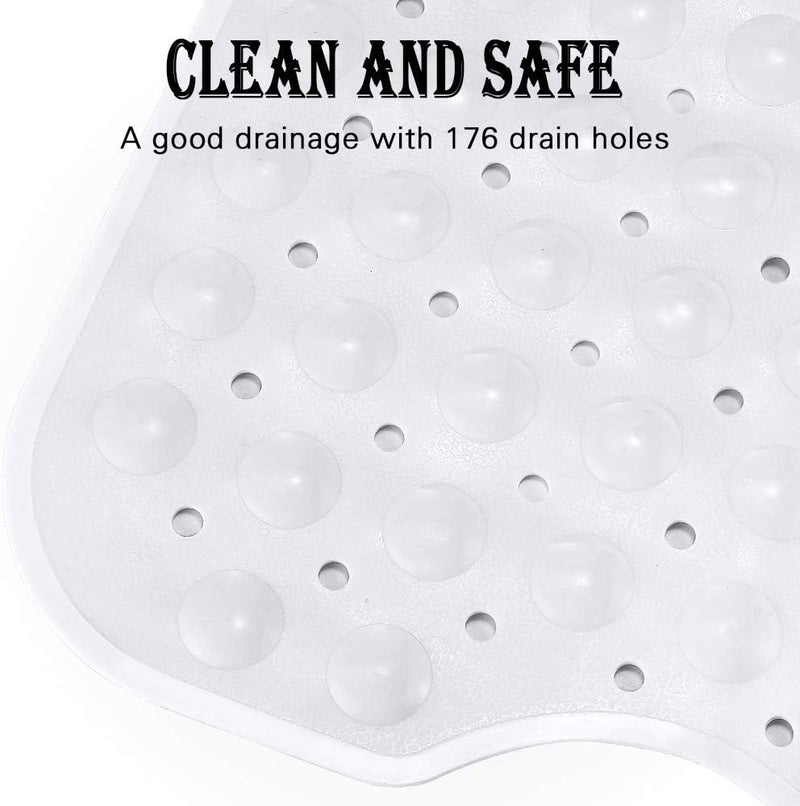 Bath Tub Shower Mat 40 x 16 Inch Non-Slip and Extra Large, Bathtub Mat with Suction Cups, Machine Washable Bathroom Mats with Drain Holes, White