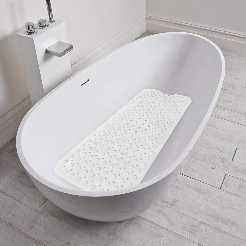 Bath Tub Shower Mat 40 x 16 Inch Non-Slip and Extra Large, Bathtub Mat with Suction Cups, Machine Washable Bathroom Mats with Drain Holes, White