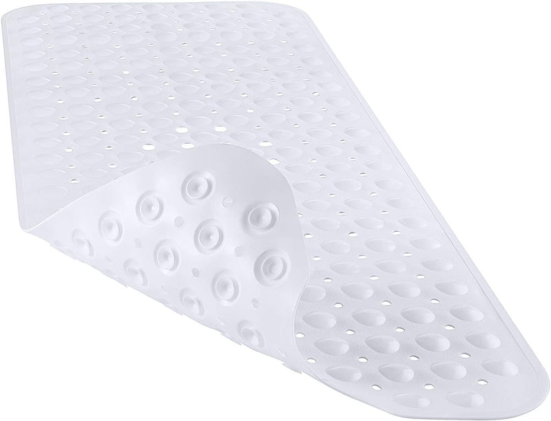 Bath Tub Shower Mat 40 x 16 Inch Non-Slip and Extra Large, Bathtub Mat with Suction Cups, Machine Washable Bathroom Mats with Drain Holes, White