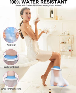 Waterproof Foot Cover for Shower Adult, Foot Cast Covers with Non-Slip Padding Bottom, Watertight Ankle Foot