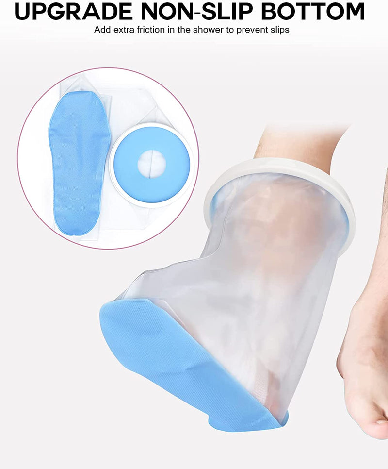 Waterproof Foot Cover for Shower Adult, Foot Cast Covers with Non-Slip Padding Bottom, Watertight Ankle Foot